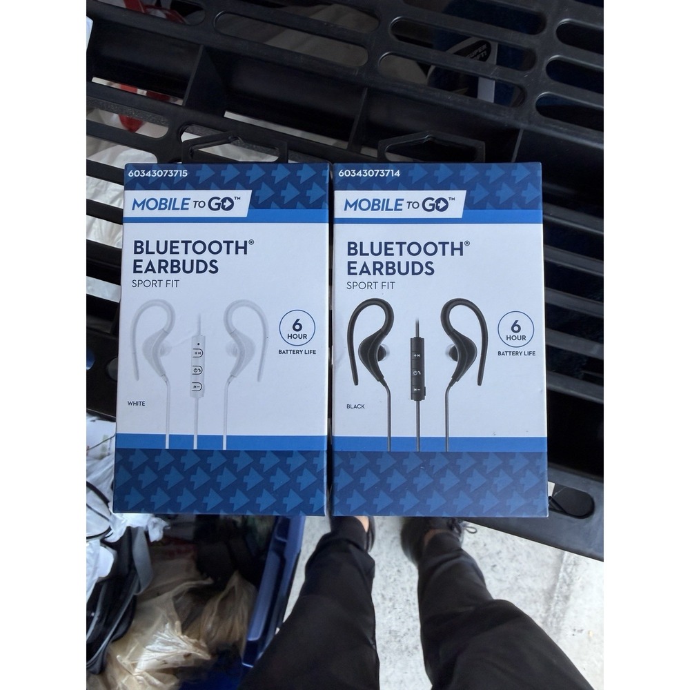 Mobile To Go Bluetooth Earbuds Sport Fit – Black & White –‎ 6 Hour Battery Life